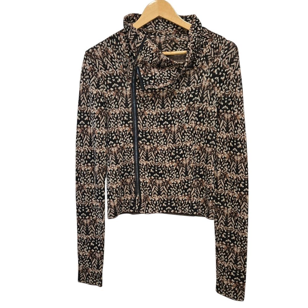 BCBGMaxazria Black and Tan Patterned Sweater Jacket